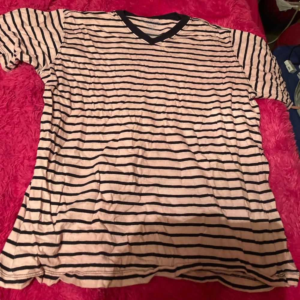 Faded Glory Mens Size Large Striped Pink Shirt